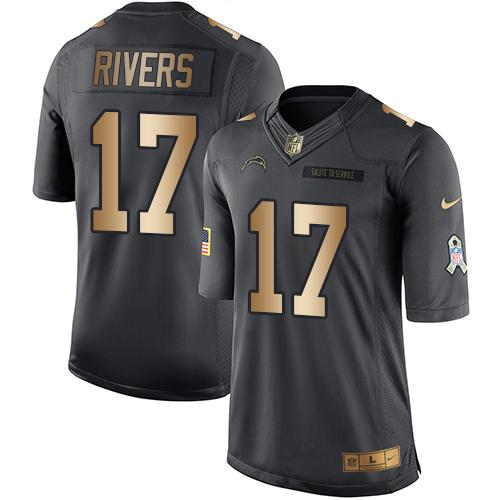 Chargers #17 Philip Rivers Black Stitched Limited Gold Salute To Service Nike Jersey - Zenithce