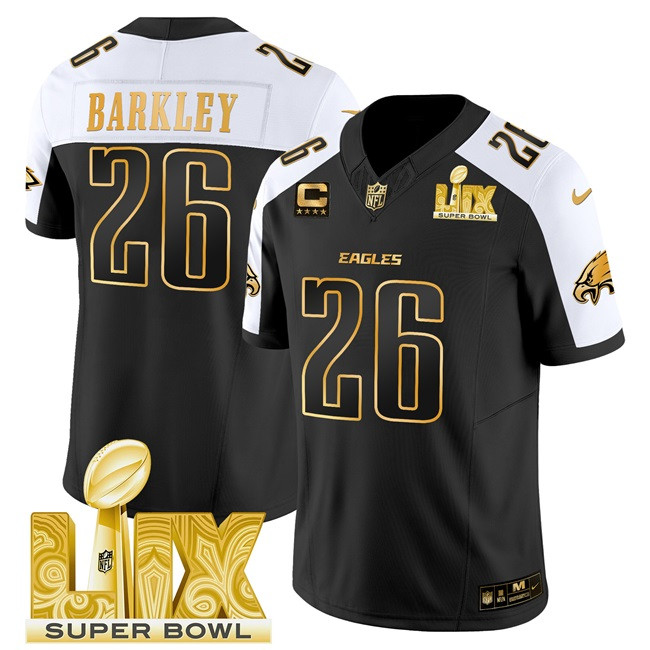 Philadelphia Eagles #26 Saquon Barkley Black Gold 2025 Super Bowl LIX With 4-Star C Patch New F.U.S.E. Vapor Untouchable Limited Stitched Jersey - Zenithce