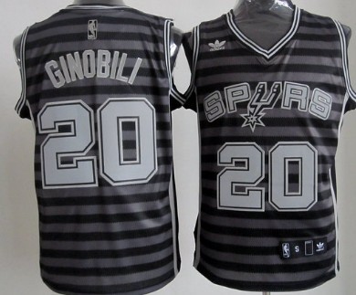 San Antonio Spurs #20 Manu Ginobili Gray With Black Pinstripe Jersey - Zenithce