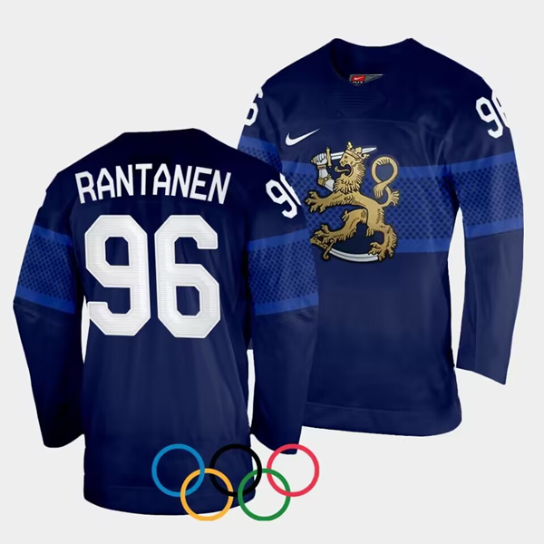Team Finland #96 Mikko Rantanen Navy 2022 Beijing Olympics Away Stitched Jersey - Zenithce