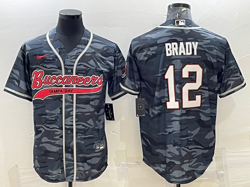 Tampa Bay Buccaneers #12 Tom Brady Grey Camo With Patch Cool Base Stitched Baseball Jersey - Zenithce