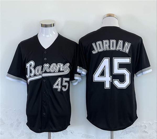 Birmingham Barons #45 Michael Jordan Black Throwback Stitched Jersey - Zenithce