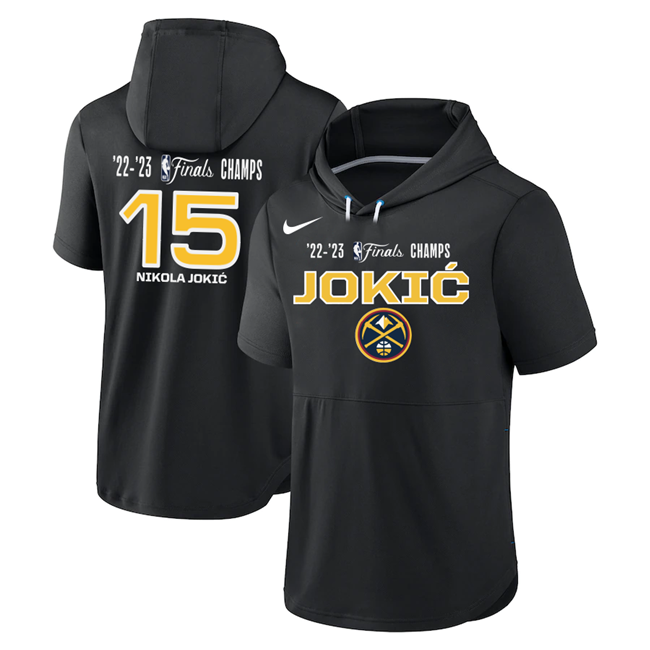 Denver Nuggets #15 Nikola Jokic Black Performance Short Sleeve Pullover Hoodie - Zenithce