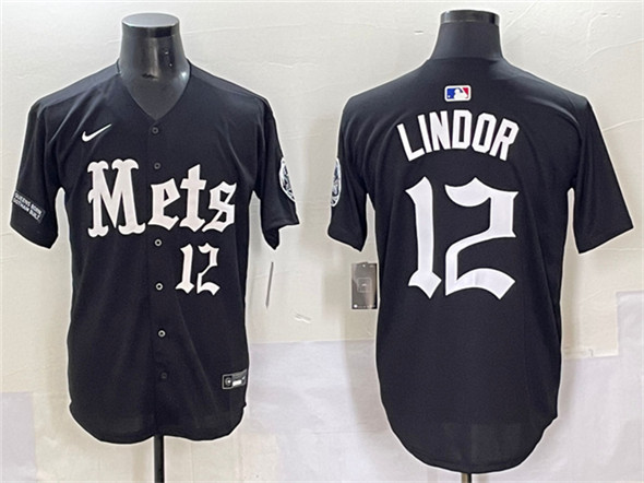 New York Mets #12 Francisco Lindor Black 'Gotham Gothic Edition' Vapor Premier Limited Stitched Jersey - Zenithce