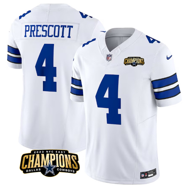 Dallas Cowboys #4 Dak Prescott White 2023 F.U.S.E. NFC East Champions Patch Stitched Jersey - Zenithce