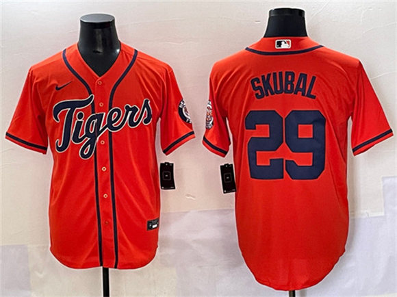 Detroit Tigers #29 Tarik Skubal Orange With Patch Cool Base Stitched Jersey - Zenithce
