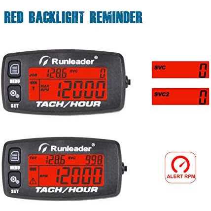 Runleader Digital Gas Engine Tachometer Hours & RPM Record,Backlight Hour Meter,Battery Replaceable for Riding Mower Generator Compressor - Zenithce