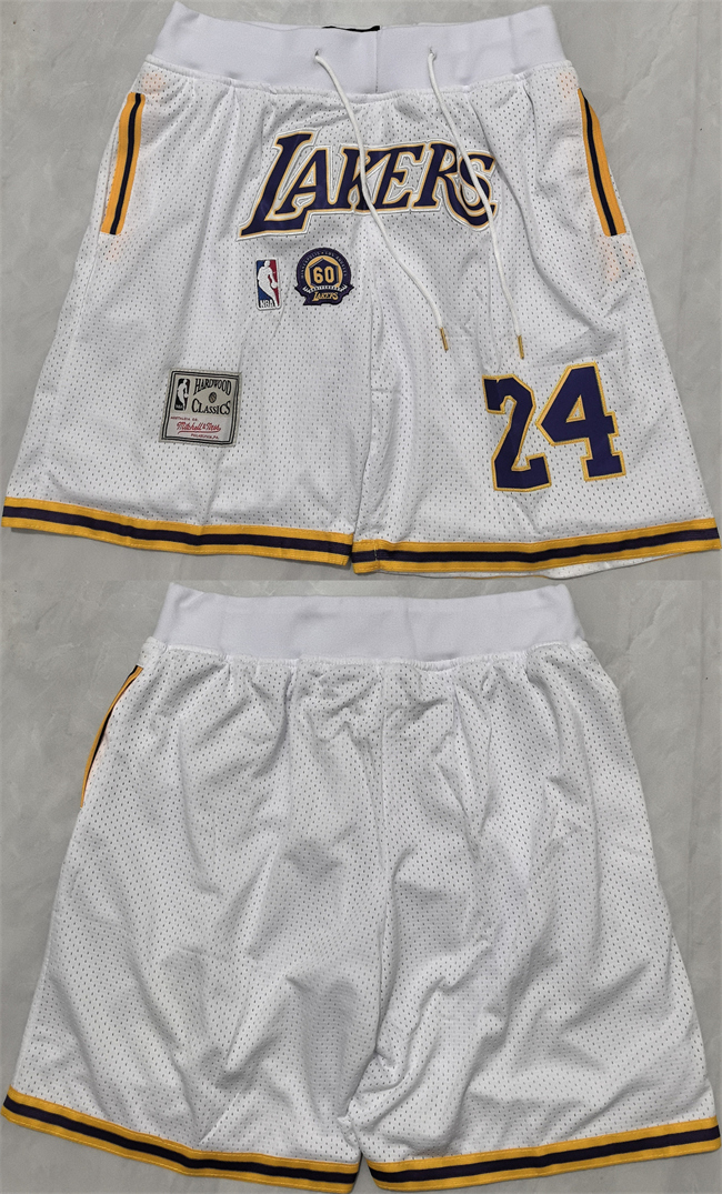 Los Angeles Lakers #24 Kobe Bryant White 2025 Shorts (Run Small) - Zenithce