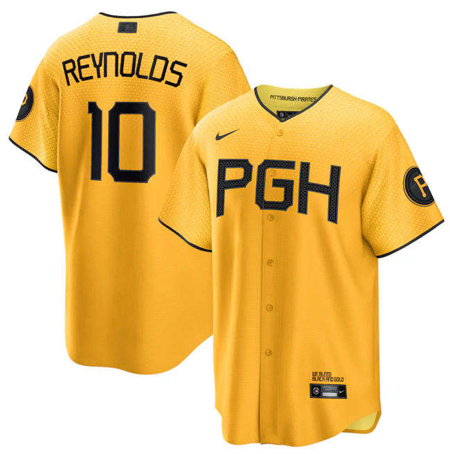 Pittsburgh Pirates #10 Bryan Reynolds Gold 2023 City Connect Stitched Jersey - Zenithce