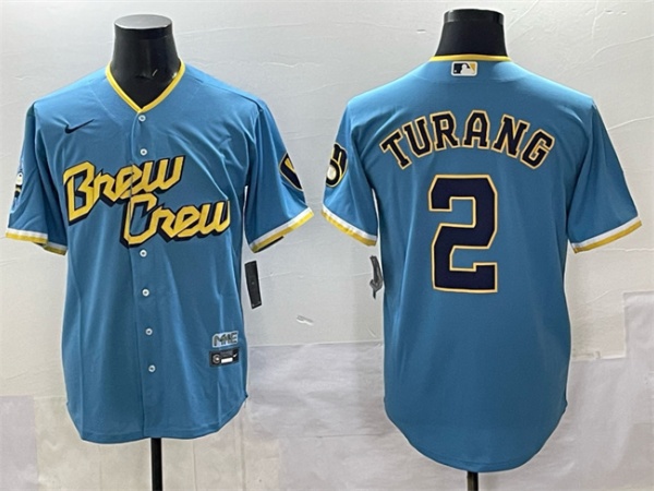 Milwaukee Brewers #2 Brice Turang Powder Blue City Connect Cool Base Stitched Jersey - Zenithce