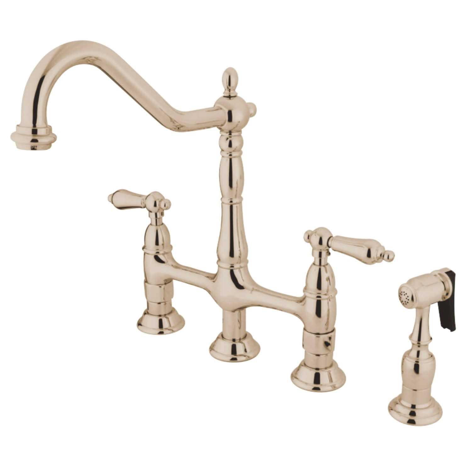 Kingston Brass KS1271ALBS Heritage Bridge Kitchen Faucet with Brass Sprayer - Zenithce