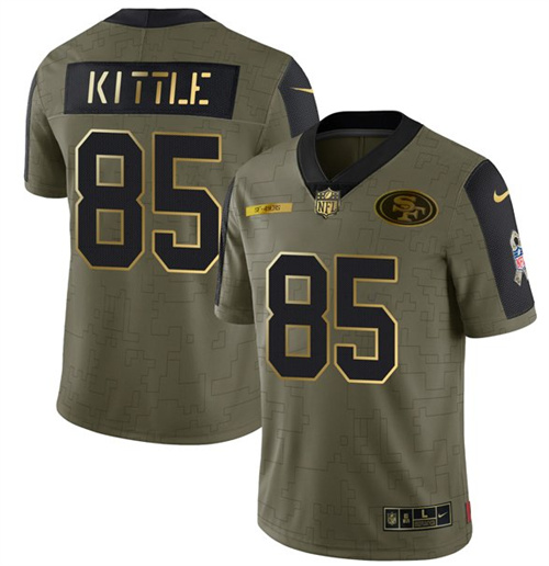 San Francisco 49ers #85 George Kittle 2021 Olive Camo Salute To Service Golden Limited Stitched Jersey - Zenithce