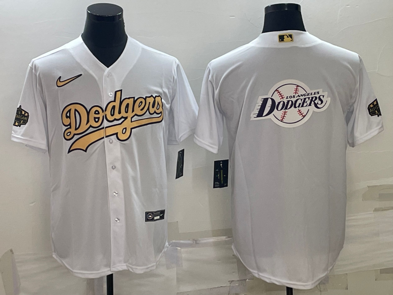 Los Angeles Dodgers White Team Big Logo Cool Base Stitched Jersey - Zenithce
