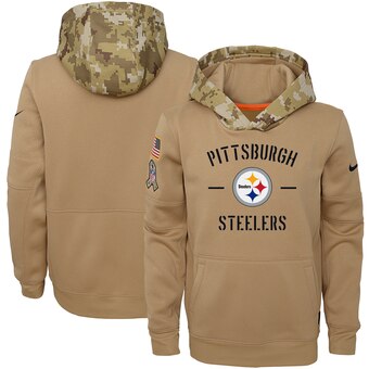 Youth Pittsburgh Steelers Khaki 2019 Salute To Service Therma Pullover Hoodie - Zenithce