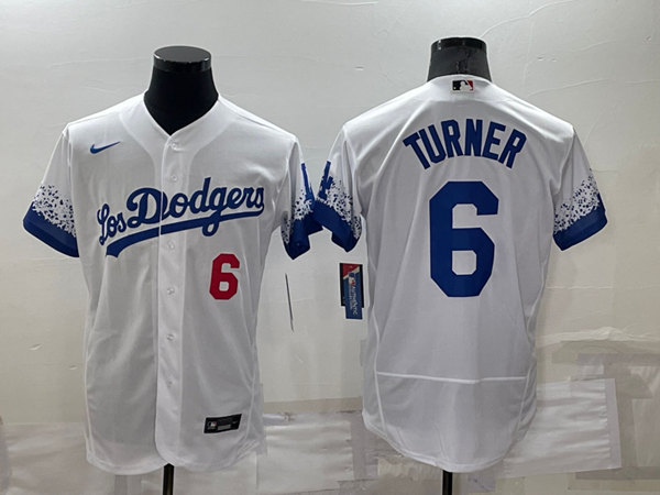 Los Angeles Dodgers #6 Trea Turner 2021 White City Connect Flex Base Stitched Baseball Jersey - Zenithce