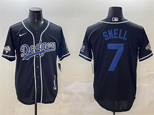 Los Angeles Dodgers #7 Blake Snell Black 2024 World Series Champions Cool Base Stitched Jersey - Zenithce