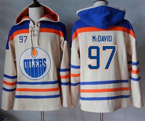 Oilers #97 Connor McDavid Cream Sawyer Hooded Sweatshirt Stitched Jersey - Zenithce
