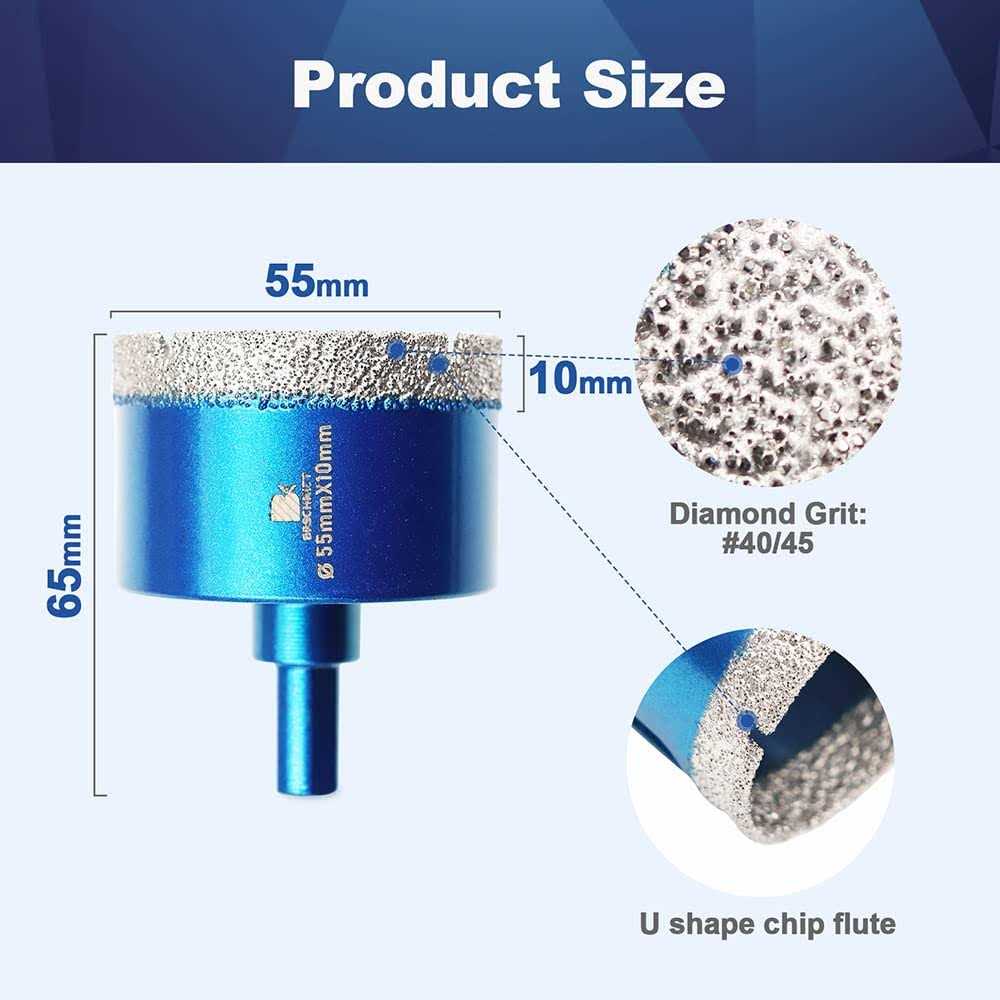 Dry Diamond Core Drill Bit Set,BRSCHNITT 2 Diamond Hole Saw Core Drill Bit with Triangle Shank for Porcelain Tile Ceramic Stone - Zenithce
