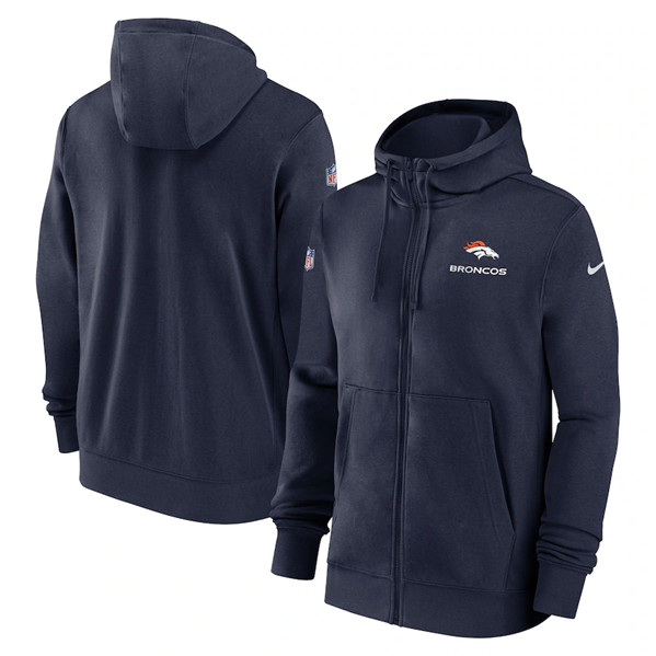 Denver Broncos Navy Sideline Club Performance Full-Zip Hoodie - Zenithce