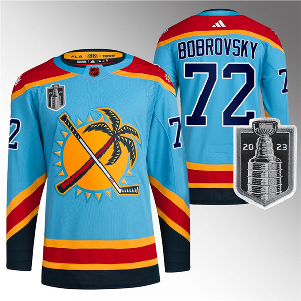 Florida Panthers #72 Sergei Bobrovsky Blue 2023 Stanley Cup Final Reverse Retro Stitched Jersey - Zenithce
