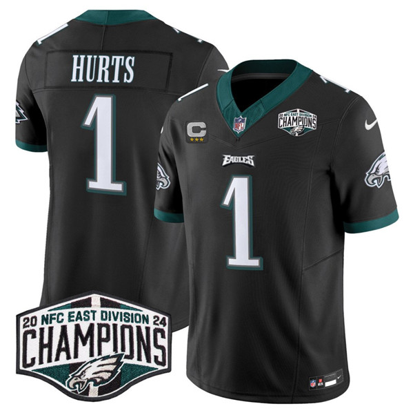 Philadelphia Eagles #1 Jalen Hurts Black 2024 NFC East Champions With 3-Star C Patch F.U.S.E. Vapor Untouchable Limited Stitched Jersey - Zenithce