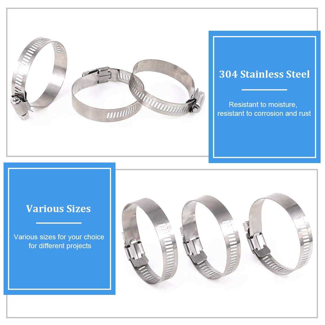 Glarks 20Pcs 304 Stainless Steel Adjustable Range Worm Gear Hose Clamps Assortment Kit - Zenithce