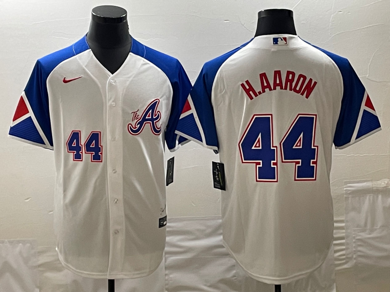 Atlanta Braves #44 Hank Aaron White 2023 City Connect Cool Base With Patch Stitched Jersey - Zenithce