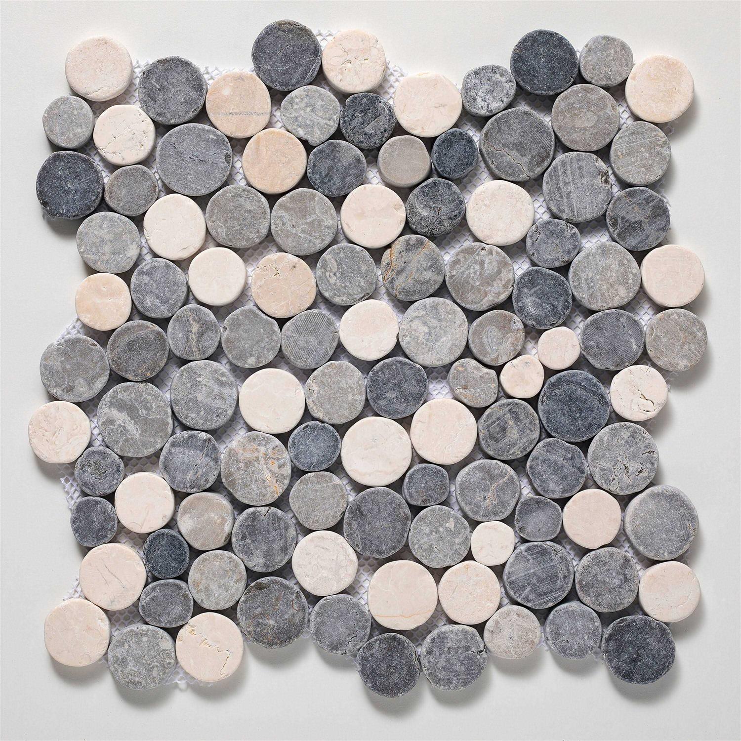 Tile Connection Sliced Pebble Grey 11-1/4 in. x 11-1/4 in. x Mesh-Mounted Mosaic Tile - Zenithce