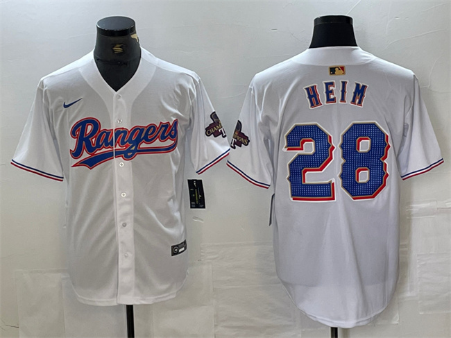 Texas Rangers #28 Jonah Heim White Gold Cool Base Stitched Jersey - Zenithce
