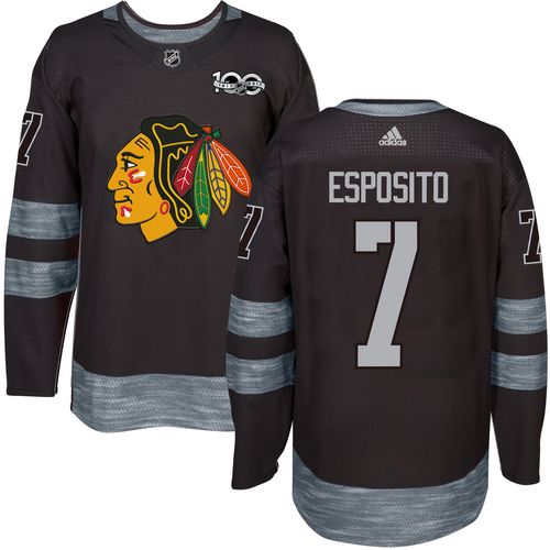 Blackhawks #7 Tony Esposito Black 1917-2017 100th Anniversary Stitched Jersey - Zenithce
