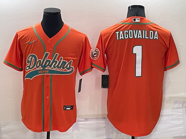 Miami Dolphins #1 Tua Tagovailoa Orange Cool Base Stitched Baseball Jersey - Zenithce