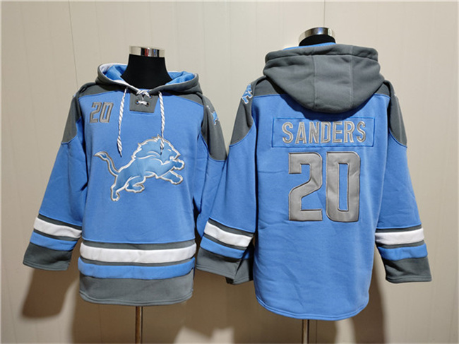 Detroit Lions #20 Barry Sanders Blue Ageless Must-Have Lace-Up Pullover Hoodie - Zenithce
