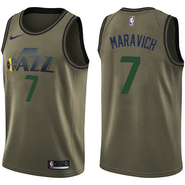 Jazz #7 Pete Maravich Green Salute to Service Swingman Jersey - Zenithce