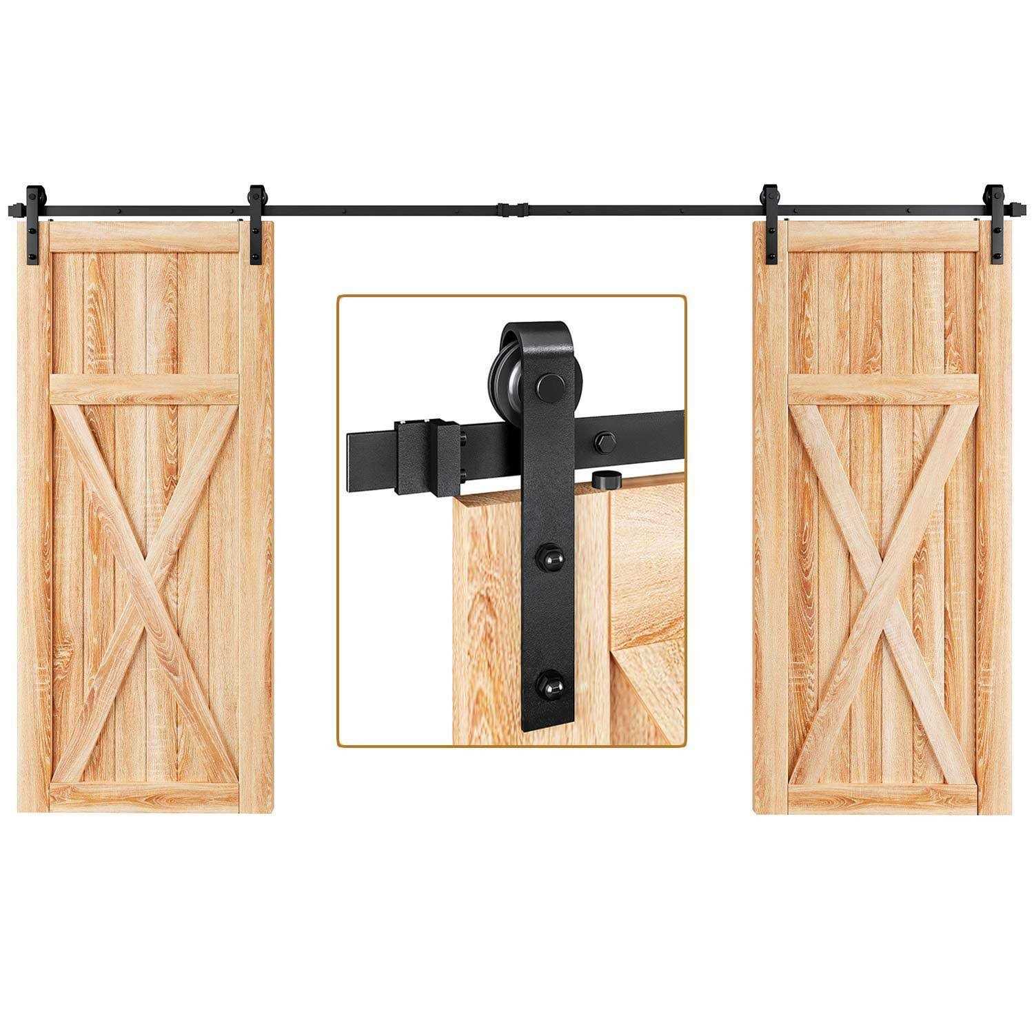 EaseLife 8 ft Double Door Sliding Barn Door Hardware Track Kit,Basic J Pulley,Heavy Duty,Slide Smoothly Quietly,Easy Install - Zenithce