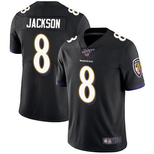 Baltimore Ravens 100th #8 Lamar Jackson Black Vapor Untouchable Limited Jersey - Zenithce