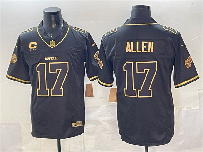 Buffalo Bills #17 Josh Allen Black Gold 2025 F.U.S.E. “Rivalries” With 4-Star C Patch Vapor Limited Stitched Jersey - Zenithce