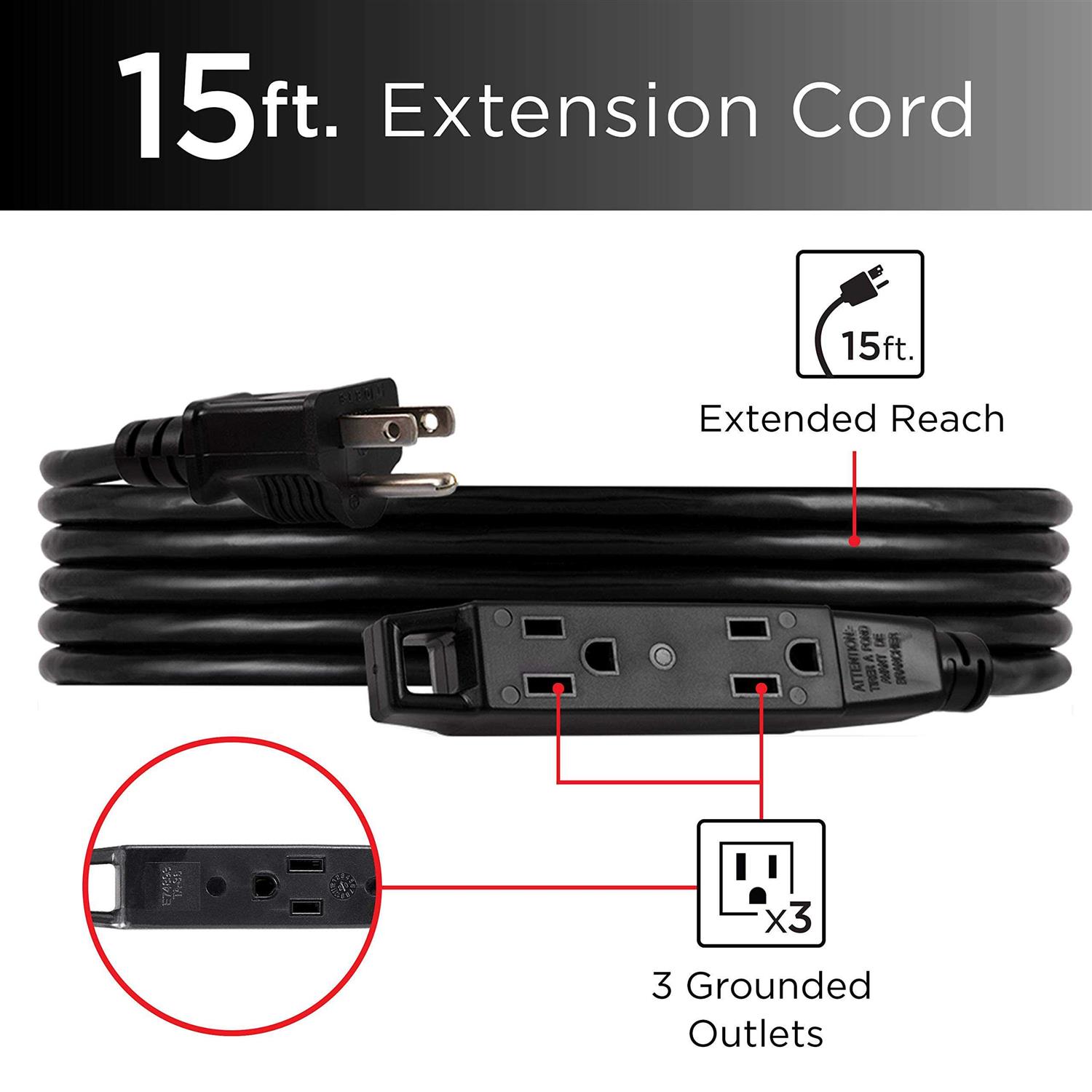 UltraPro Extension Cord 3-Outlet Power Strip - Zenithce