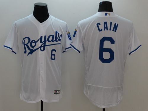Royals #6 Lorenzo Cain White Flexbase Authentic Collection Stitched Jersey - Zenithce