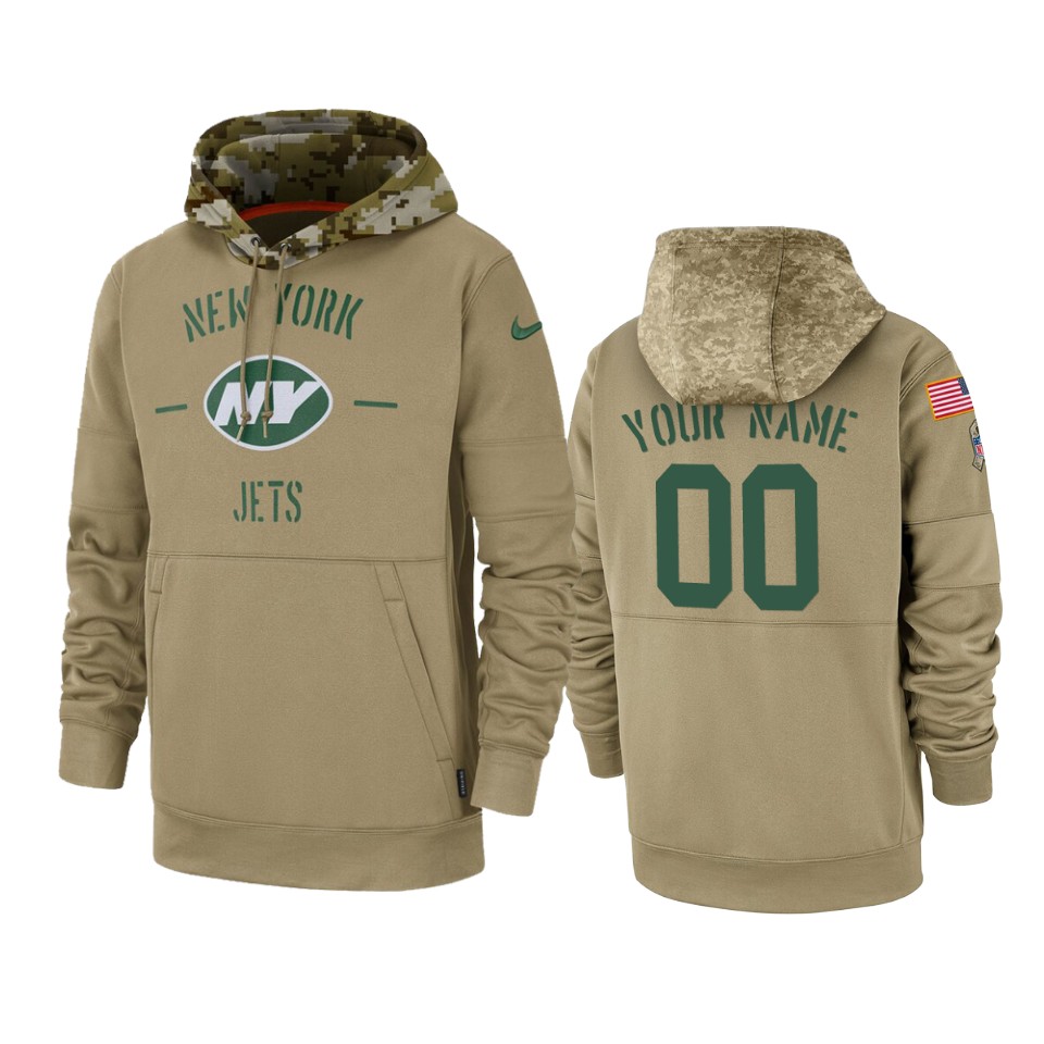 New York Jets Customized Tan 2019 Salute To Service Sideline Therma Pullover Hoodie - Zenithce