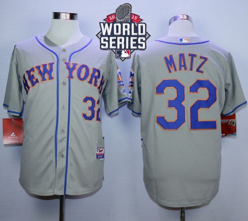 Mets #32 Steven Matz Grey Road Cool Base W 2015 World Series Patch Stitched Jersey - Zenithce