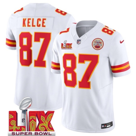Kansas City Chiefs #87 Travis Kelce White 2025 F.U.S.E. Super Bowl LIX Patch Vapor Untouchable Limited Stitched Jersey - Zenithce