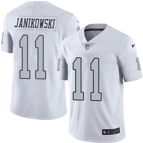 Raiders #11 Sebastian Janikowski White Stitched Limited Rush Nike Jersey - Zenithce