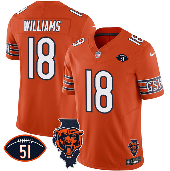 Chicago Bears #18 Caleb Williams Orange F.U.S.E. With Illinois And No. 51 Patch Stitched Jersey - Zenithce