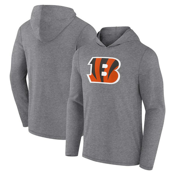 Cincinnati Bengals Heather Gray Primary Logo Long Sleeve Hoodie - Zenithce
