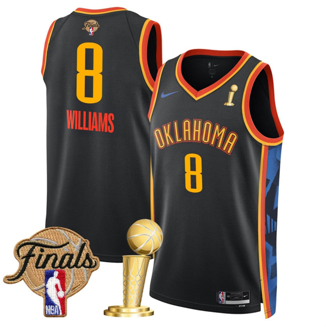 Oklahoma City Thunder #8 Jalen Williams Black 2025 Finals Patch And Finals Champions Patch City Edition Stitched Jersey - Zenithce