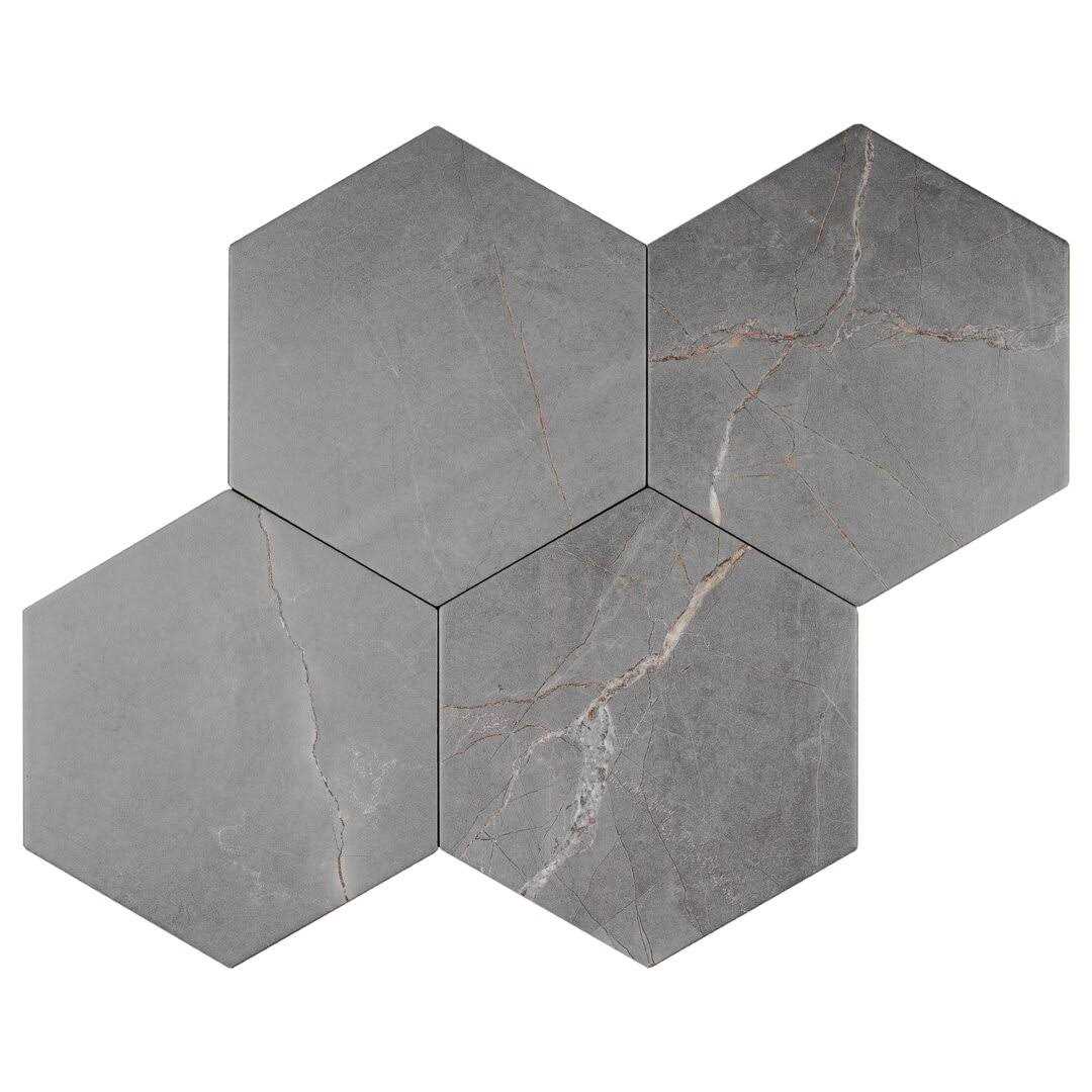 MOLOVO Elegance Gold Hexagon 7.7 in. x 8.9 in. Matte Porcelain Marble look Floor and Wall Tile - Zenithce