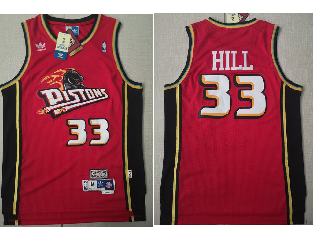 Detroit Pistons 33 Grant Hill Swingman Red Throwback Adidas Jersey - Zenithce