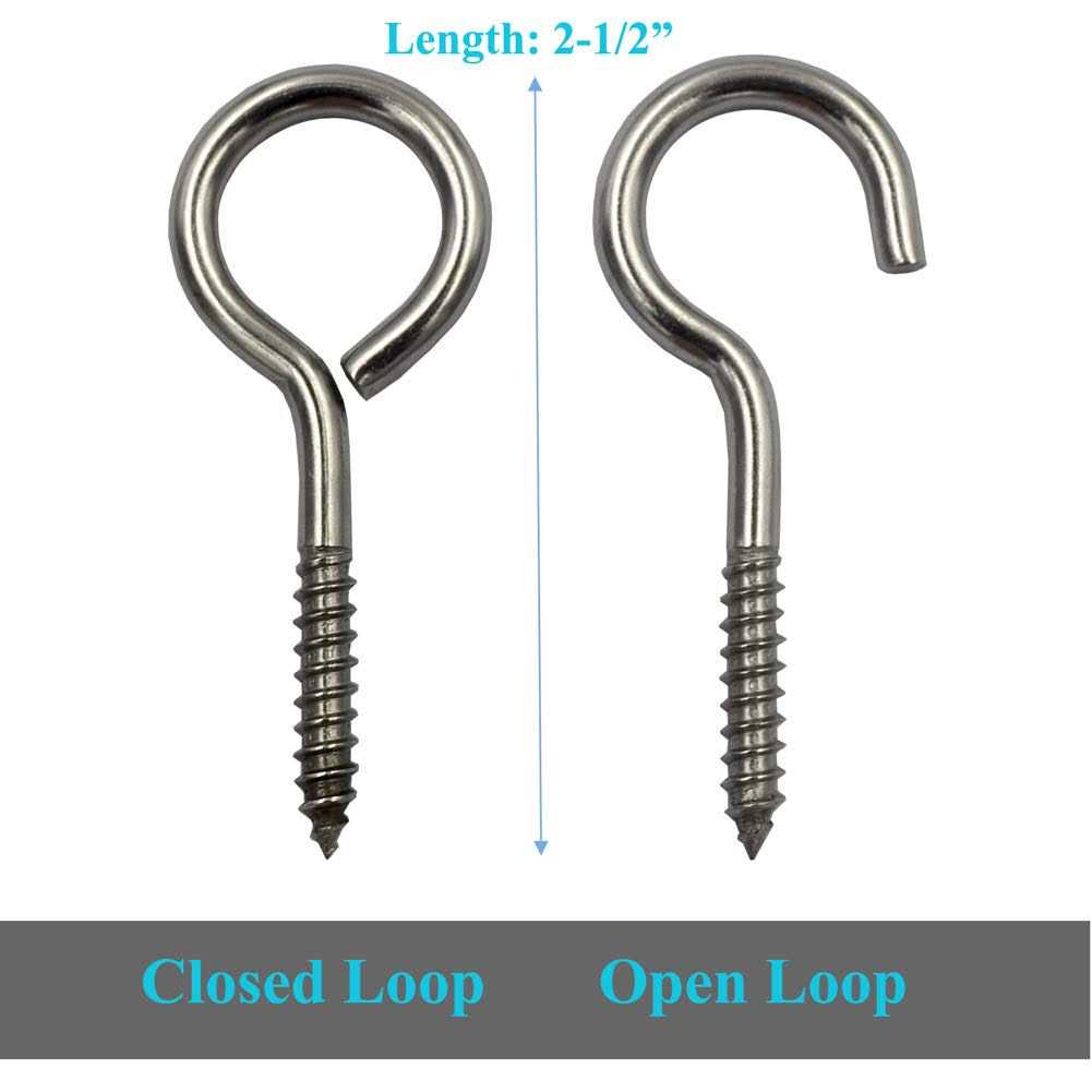 DGOL 10 pcs 2-1/2 Inch 304 Stainless Steel Screw-in Hooks Eye Bolt Ceiling Hook Screw Hanger Closed Loop - Zenithce