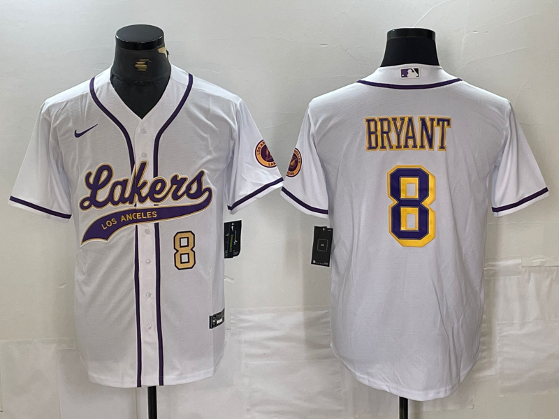 Los Angeles Lakers #8 Kobe Bryant White Cool Base Stitched Baseball Jerseys - Zenithce