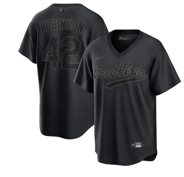 Brooklyn Dodgers #42 Jackie Robinson Black Pitch Black Fashion Replica Stitched Jersey - Zenithce
